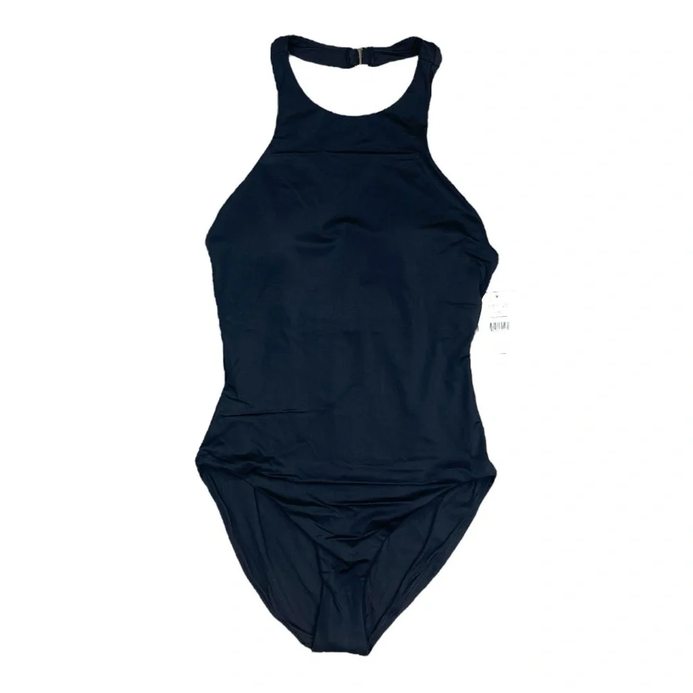 Andie The Luzon One Piece Swimsuit Large Black Halter Full Bottom Low Leg AO209
